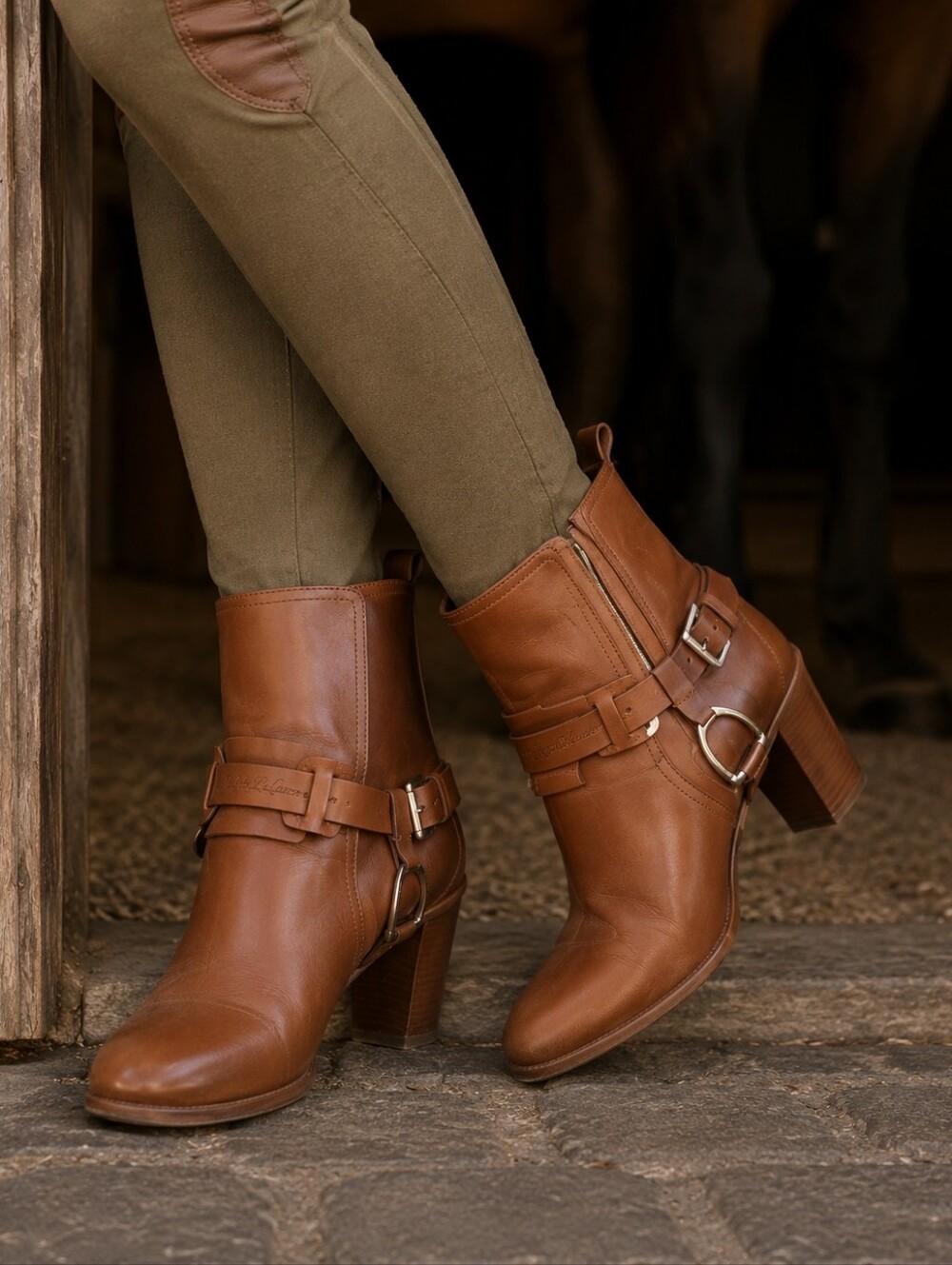 Ralph Lauren Purple Label Equestrian Harness Leather Ankle Booties-Cognac - Picture 3 of 13